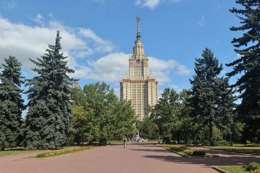 The main building of Moscow State University. High-rise building in Moscow.