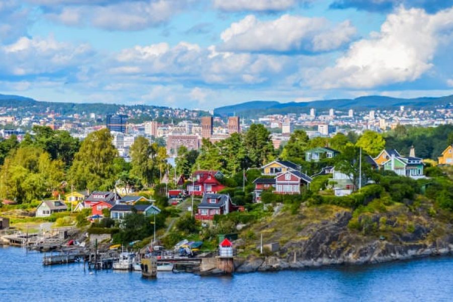 View of Oslo between city and typical nordic cottage